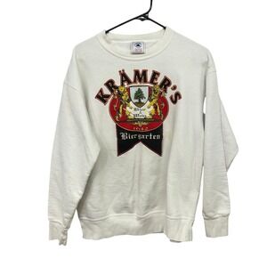 VTG‎ 90s Biergarten Beer Crest Sweatshirt L Made USA Graphic Crewneck Distressed